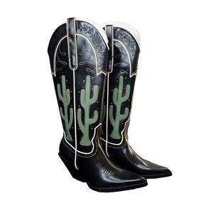 Zara Black Cactus Cowboy Boots Women 8 Western Pointed Toe Heel NWT Southwestern